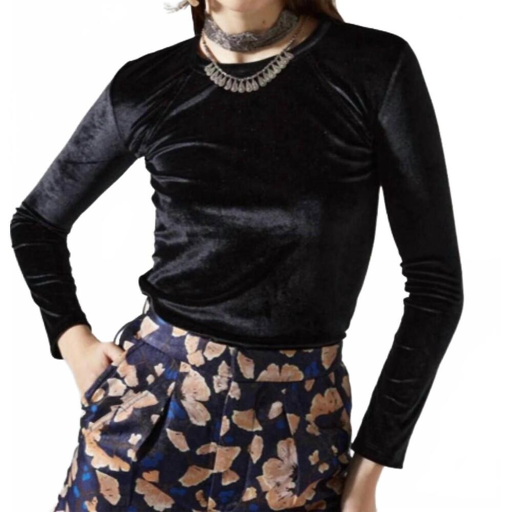 NEW LANHTROPY bond velveteen top in black